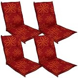 DILUMA Niedriglehner Auflage Naxos für Gartenstühle 98x49 cm 4er Set Blume Rot - 6 cm Starke Stuhlauflage mit Komfortschaumkern und Bezug aus Baumwoll-Mischgewebe - Made in EU mit ÖkoTex100