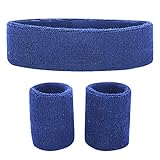 Fussox Schweißband Set Stirnband Sport Handgelenk und Kopf Schweissband Baumwolle Schweißbänder (Blau)