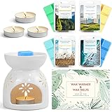 SCENTORINI Wachs Brenner Keramik Duftlampe mit 4 Sojawachs Duftwachs und Teelicht Set, Wachswärmer Home Fragrance Geschenk Set (Natürliches Aroma)