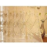 DTDD Europäische Gardinen, bestickter Voile-Vorhang für das Wohnzimmer der Villa, Blumen-Tüll-Drape-Panel, Haken Top-Beige 150 x 270 cm (59 x 106 Zoll)