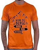 HARIZ Herren T-Shirt Wenn Die Berge Rufen Muss Ich Gehen Berge Wandern Inkl. Geschenk Karte Orange L