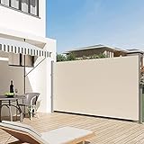 uyoyous Seitenmarkise, Ausziehbar, 160 x 300 cm, UV-Schutz, Reißfestigkeit für Balkon, Terrasse und Garten, Sichtschutz, Sonnenschutz, Seitenrollo, Beige