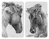 WENKO Herdabdeckplatte Universal Horses, 2er Set, hochwertige Kochplattenabdeckung und Glas-Schneidebrett für alle Herdarten, Gehärtetes Glas, Maße je Abdeckplatte 30 x 1.8-5.5 x 52 cm, Mehrfarbig