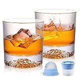 veecom Whiskey Gläser, 300ml Whisky Gläser Kristall mit 2 Eiskugelformen, Bleifrei Wassergläser Rum Gläser, Old Fashioned Tumbler Glas für Gin, Cognac, Wodka, Whiskeyglas Geschenkset für Männer, Pap