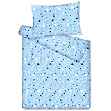 Kinderbettwäsche Stars 2-TLG. 100% Baumwolle 40x60 + 100x135 cm mit Reißverschluss (Hellblau)