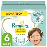 Pampers Baby Windeln Größe 6 (13kg+) Premium Protection, Extra Large, 120 Stück, MONATSBOX, bester Komfort und Schutz für empfindliche Haut
