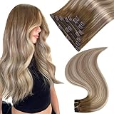 Easyouth Clip Extensions Echthaar Balayage Clip in Extensions Remy Menschenhaar Clip in Echthaar Extensions Dunkelbraun Mix Aschbraun und Mittelblond 30 cm 70g #3/8/22