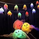 skrskr 8FT Halloween Totenkopf Lichterketten 10 LEDs Ghost Skeleton Lights Batteriebetriebene Spooky Skull Hängeleuchte Garten Dekorative Bunte Lichter für Halloween Party Bar Outdoor Decor