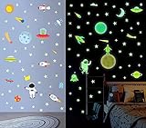 IARTTOP DIY Cartoon Leuchtsticker,Planeten Astronaut Rakete Fluoreszierend Aufkleber,Sonnensystem Wandtattoo für Kinderzimmer,Kinder Wandsticker für Schlafzimmer Babyzimmer Kindergarten Wanddeko
