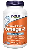 Now Foods Molecularly Distilled Omega-3 (molekular-destilliertes Omega-3), mit EPA und DHA, hochdosiert, 200 Weichkapseln, Laborgeprüft, Sojafrei, Glutenfrei, Ohne Gentechnik