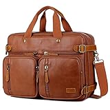Herren PU Leder Aktentasche Rucksack Hybrid 17 Zoll Laptoptasche Messenger Bag Business Umhängetasche Mehrzweck Arbeitastasche Schultertasche für Männer HB-22 (Braun)