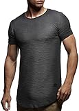 Leif Nelson Herren Sommer T-Shirt Rundhals-Ausschnitt Slim Fit Baumwolle-Anteil Moderner Männer T-Shirt Crew Neck Hoodie-Sweatshirt Kurzarm lang LN6324 Anthrazit L