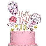 18 Geburtstag Mädchen Tortendeko,20 Stücke 18 geburtstag deko mit 18th Geburtstagskerzen, Kuchen Deko Glitzer Gold Rose Hello 18 Cake Topper Happy Birthday