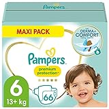 Pampers Baby Windeln Größe 6 (13kg+) Premium Protection, Extra Large, 66 Stück, MAXI PACK, bester Komfort und Schutz für empfindliche Haut