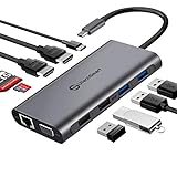 USB C Hub, Docking Station, UtechSmart 11 in 1 Triple Display USB C Hub Dual 4K HDMI, VGA, PD Charging Port, SD TF-Kartenleser, 4 USB-Ports USB-C Dock kompatibel für MacBook, andere USB C Laptops