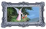 Wunderschönes Repro Barock Antik Look gerahmtes Gemälde mit Ornamentverziehrungen in den Rahmen montiert Motiv Heiligenbild Engel Schutzengel 2 Kinder Abgrund Ikonen Bild Repro 96x57cm (Silber)