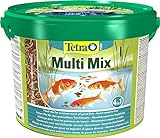 Tetra Pond Multi Mix – Fischfutter für verschiedene Teichfische mit vier Futtersorten (Flockenfutter, Futtersticks, Gammarus, Wafer), 10 L Eimer