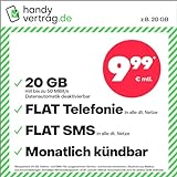 Handytarif handyvertrag.de z.B. LTE All 20 GB – (Flat Internet 20 GB LTE, Flat Telefonie, Flat SMS und Flat EU-Ausland, 9,99 Euro/Monat, monatlich kündbar) oder andere Tarife