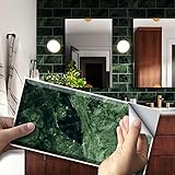 Alwayspon Wandfliesenaufkleber für Heimdekoration, zum Abziehen und Aufkleben, selbstklebender Spritzschutz, Fliesenaufkleber für Wohnzimmer, Küche, Badezimmer, grüner Smaragd-Marmor, 27 Stück