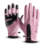 T98 Touchscreen Handschuhe, Fahrradhandschuhe Laufhandschuhe Winter Warme Sporthandschuhe Herren Damen Winddicht Wasserdichter Winterhandschuhe für Radfahren, Wandern, Skifahren(Pink, M)