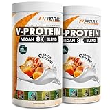 Vegan Protein SALTED CARAMEL 2x750g - V-Protein 8K Blend - unglaublich lecker & cremig - mit Protein aus Sonnenblume, Reis, Erbse, Hanf, Kürbis uvm. - pflanzliches Proteinpulver mit 78% Eiweiß