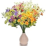 6 Bündel Kunstblumen Sträucher Blumen Pflanzen, Plastik Künstliche Gänseblümchen Kornblumen Orange Gelb Blumenstrauß für Zuhause Garten Fenster Box Hängend Pflanzen Dekor