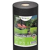 TerraUno - Premium Unkrautvlies 150 g/m² - 50m x 1m = 50 m² Unkrautfolie auf der Rolle I wasserdurchlässig, atmungsaktiv & nährstoffdurchlässig I Gartenvlies gegen Unkraut für den Gartenbau