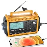 Kurbelradio DAB/UKW mit Akku 5000mAh, Tragbare Solar Radio mit LED-Taschenlampe & Leselicht, DAB+ Baustellenradio IPX4, Notfall Radio und SOS-Alarm Geeignet für Wandern, Camping, Outdoor (Gelb DAB)