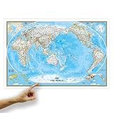 ORBIT Globes & Maps - Weltkarte Asien-zentriert mit Kartenbild von National Geographic - Landkarte classic, Aktuell 2021, 116x75 cm, englisch