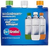 SodaStream Aktions-Set Pet-Flaschen 2+1, 3x 1L PET-Flaschen aus bruchfestem kristallklarem PET in den Farben Orange, Grün und Weiß
