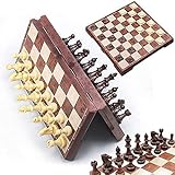 Qlisytpps Magnetisches Schachbrett-Set, Reiseschach-Set, Holzfarben, 2-in-1 Schach- und Schachspiel-Set mit tragbarem Klappbrett, Schachfiguren für Kinder und Erwachsene (31,2 cm x 31,2 cm)