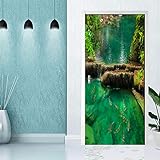 Türaufkleber TürPoster Selbstklebend Wandbild Grüne Wasser Zierfische Abnehmbar Wandtapete PVC Wasserdichte Wallpaper 95*215cm