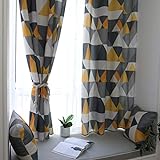 Bunte Fensterverkleidung für Vorhang Polyester Geometrie Gelb und grau Patchwork Room Verdunkelnde Fenster Drapen für Schlafzimmer Wohnzimmer Grommel Oben für Kinder(Gelb Grau, B140×H215cm)