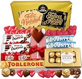 Süßes Geschenk mit Ferrero Rocher, Schokoherzen, Kinder Bueno und mehr – Ideal, um Liebe und Zuneigung zu Zeigen, Geschenktüte und Personalisierbare Karte Ink