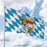 Bayern Flagge – 200 x 120 cm für Fahnenmast, Bayern Fahne mit Wappen & Raute, Hissflagge aus reißfestem Fahnen-Polyester-Stoff, wetterfest und UV-beständig