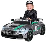 Kinder Elektroauto Mercedes Benz Amg GT4 Sport Edition - Lizenziert - 2,4 Ghz Fernbedienung - Softstart - Elektro Auto für Kinder ab 3 Jahre (Silber lackiert)