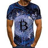 HUUDNHYK Hellblaue Bitcoin 3D gedruckte T-Shirts Herren Hip Hop Streetwear Shirts Jungen Coole Kleidung Tops
