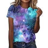 Galaxy Shirt Damen Stern Weltraum Shirt Elegant Oberteile t-Shirts für Damen Galaxie Drucken Leichte Festlich Blusen Sportshirt Damen Tee Fit Casual Galaxie Druck O