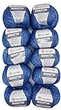 10 x 50g YarnArt Manhattan Viscose - Garn mit Glitzer, 500 Gramm Metallic-Wolle, Effektwolle (blau 907)
