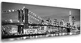 Feeby Bilder Brooklyn Bridge New York XXL 150x50cm 1 Teilig Wohnzimmer Schlafzimmer Büro Flur Küche Wandbilder Modern Wanddekoration Kunstdruck Design Gebäude Architektur Schwarz und Weiß