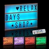 Relaxdays, Leuchtkasten, weiß Lightbox mit Farbwechsel, 85 Buchstaben & Symbole, 3 Zeilen, Lichtbox batteriebetrieben