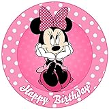 Tortenaufleger Geburtstag - Tortendeko Minnie Mouse Motiv - Geburtstagskuchen Deko aus Fondant - Rund 20 cm - Esspapier Tortendeko - Tortenaufleger - Cake Decoration