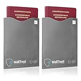 WallTrust RFID Schutzhülle für den Reisepass, TÜV geprüft, Oben offen, 2X