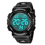Digital Herren Uhren - Sport Outdoor Armbanduhr 5 ATM wasserdichte Uhren mit Wecker/Kalender/Stoppuhr/Stoßfest