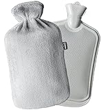 Wärmflasche XL groß 3,5 Liter mit Bezug - Grau und Weiches Fleece Wärmflaschenbezug - Wärmeflasche für Babys, Kinder und Erwachsene - Geschenk Freund Geburtstagsgeschenk
