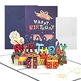 Joyoldelf 3D Geburtstagskarte, Pop Up Grußkarten, Geschenkbox Design 3D Pop Up Karte mit Happy Birthday Glückwünsche, Geburtstagskarten mit Umschlag für Familie, Freunde, Liebhaber（Lila)