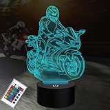 PONLCY Motorrad Led Nachtlicht, 16 Farben 3D Illusion Lampe, Fernbedienung USB Schreibtischlampen, Schlafzimmer Dekoration Tischlampe für Kinder Weihnachten Geburtstag Geschenke