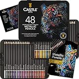 Castle Art Supplies Metallic-Stifte-Set | Farbminen in 48 schimmernden Farbtönen mit Wachskernen für erfahrene Künstler, Profi- und Farbkünstler | Präsentationsbox aus Blech