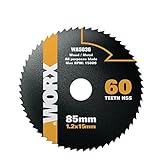 WORX WA5036 HSS Sägeblatt 85 mm - 60 Zähne - 85mm (Durchmesser) x 1, 2mm x 15mm (Bohrung) - geeignet für Holz, PVC und Metall - universal kompatibel für Kreissägen