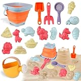 Sandspielzeug Set 17 Stück ab 3 Jahren, Sandspielzeug Strandspielzeug Kinder, Sandkasten Spielzeug mit Faltbarem Eimer, Sandschaufel, Sandformen & SPRÜHFLASCHE, Reise Sandspielzeug für Garten, O